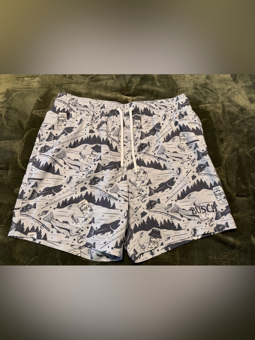 Men's Busch beer/fishing Graphic Swim Trunks